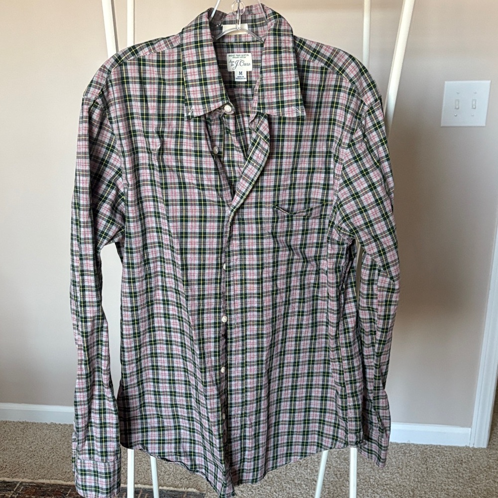 J. Crew Casual Plaid Shirt in Green and Pink